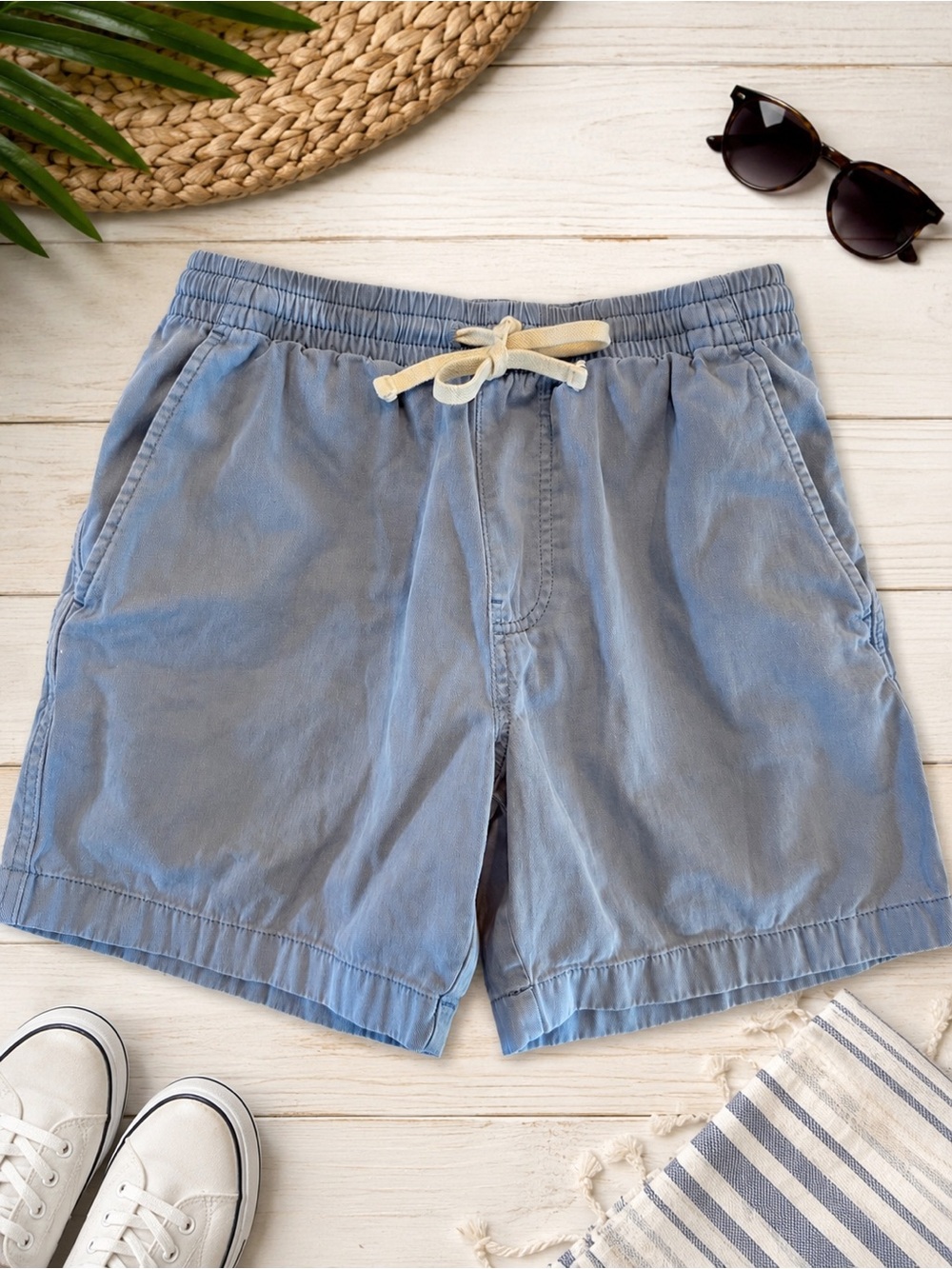 J.Crew Mens Blue Cotton Drawstring Pull On Shorts Small Casual Chino 6 Inseam